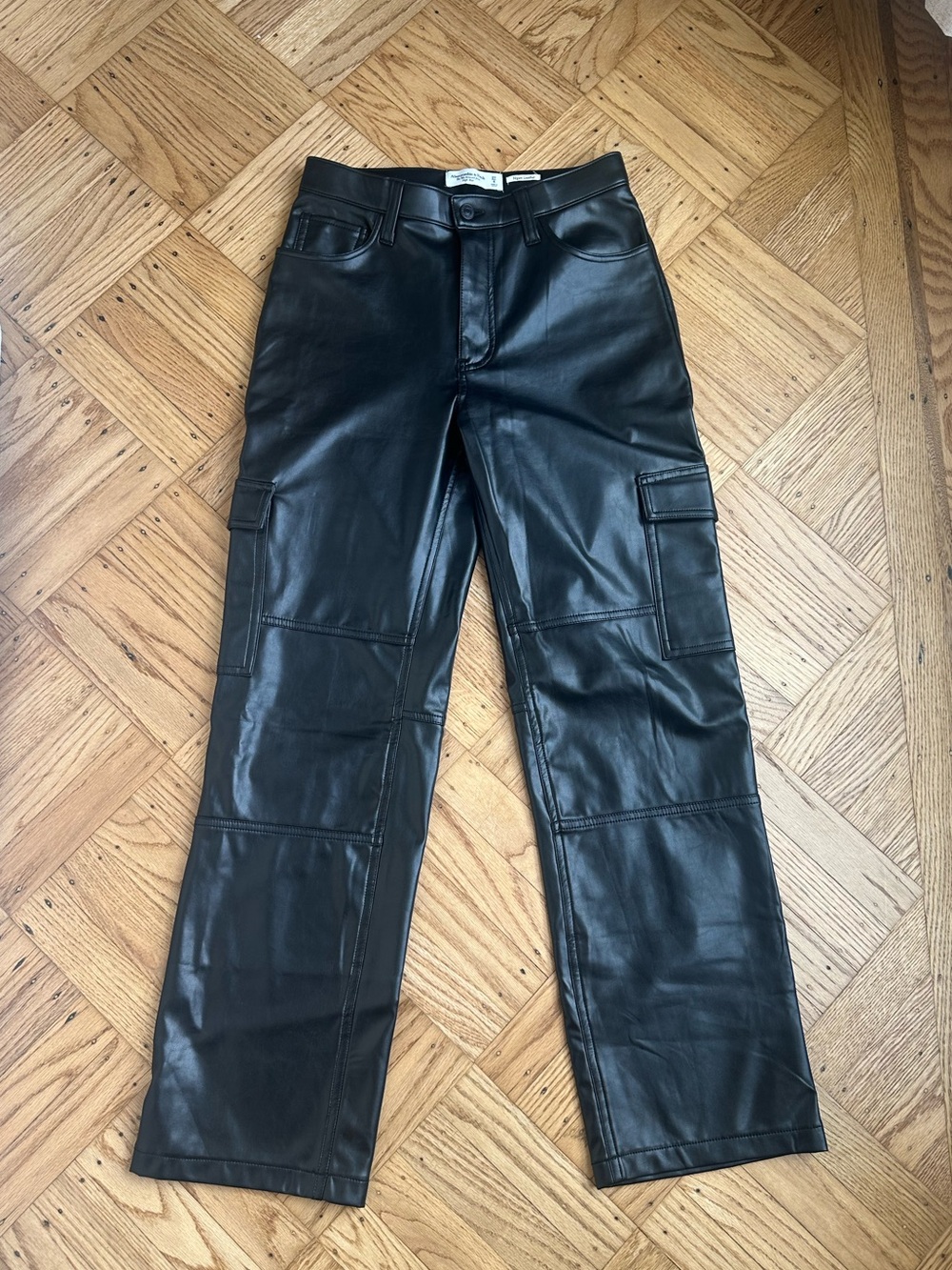 Abercrombie & Fitch Black Faux Leather Cargo Pants